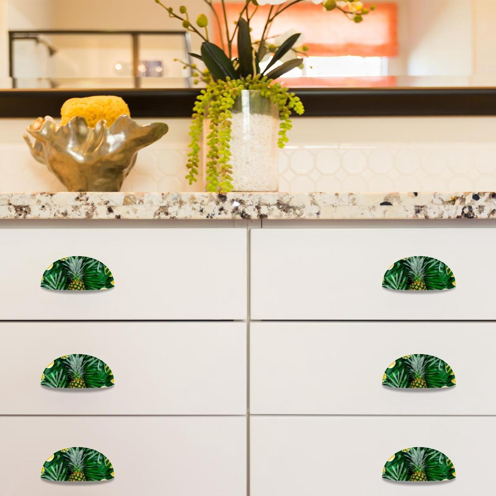 PhooArto 6 Pcs Cup Drawer Pulls, Palm Leaves Pineapple Pattern Shell Shape Handles Cabinet Knobs for Dresser Cupboard Closet Wardrobe with Screws
