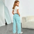 thumbnail image 6 of mgoYE Girls Sweatpants Preppy Kids Cargo Pants Wide Leg Baggy Pants Teen Joggers Casual Trousers with Pockets(Light Blue,13-14 Years), 6 of 9