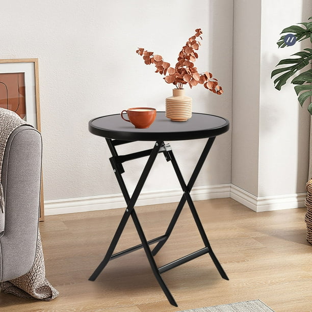 Wuzstar 24" Round Patio Table Glass Black Coffee Table for Patio