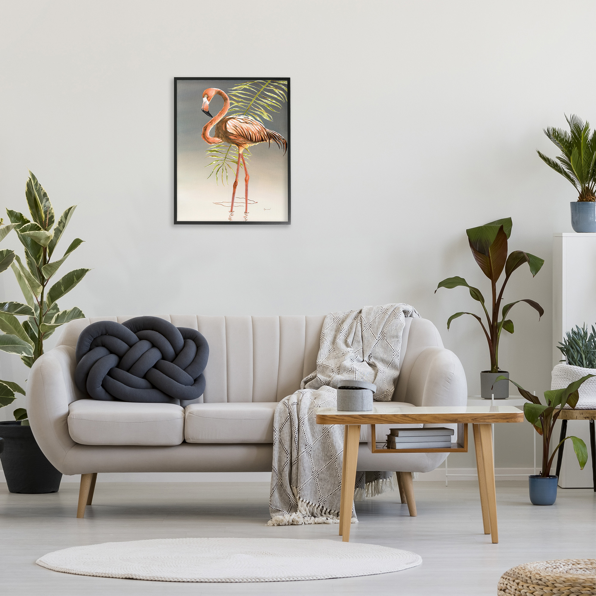 Stupell Industries Flamingo with Water Ripple Animals & Insects Painting Black Framed Art Print Wall Art, 24 x 30