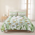 thumbnail image 3 of Twin XL Quilt Set 68''x98'', Spring Daisy Lightweight Bedspread Coverlet Set with 2 Pillow Shams, Watercolor Flowers Floral Green Stripes Breathable All Season Quilt Bedding for Dorm/Guest Room, 3 of 9