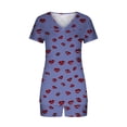 thumbnail image 2 of FRSASU Women Pajamas Set 2 Piece Cute Red Lips Print Short Sleeve V Neck Top with Shorts Set Sleepwear with Pocket Purple XXL(XXL), 2 of 8
