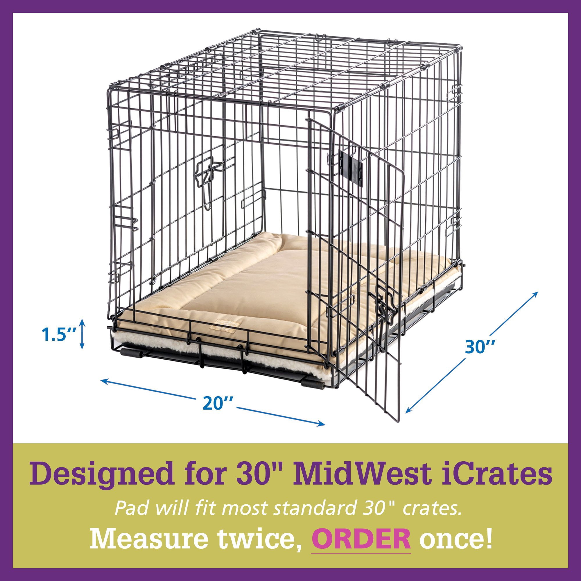 Pet Dreams Dog Crate Pad - Washable Kennel Mat, Crate Pads for Dog Cages, Non-Toxic, Flat Indoor Cat Bed, Fits iCrate 18, 24, 30, 36, 42, 48 Inches Grey, Medium, 30"