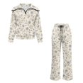 thumbnail image 6 of Beige Blue Floral Women 2 Piece Outfits Half Zip Stand Collar Pullover Wide Leg Pants with Pockets Soft Cozy Loungewear Casual Fall Travel Airport Vacation Tracksuit Set, 2XL, 6 of 9