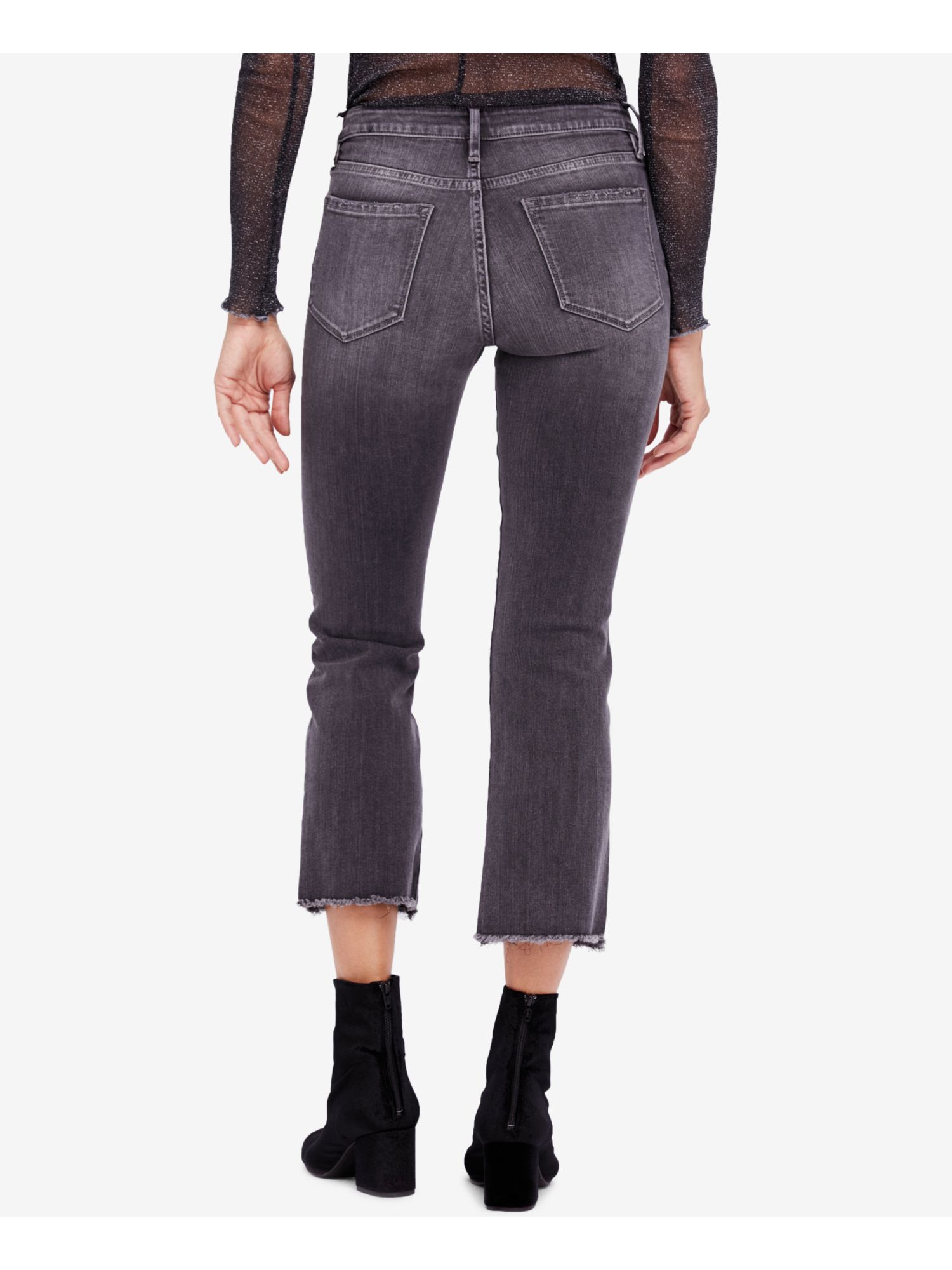 FREE PEOPLE $78 Womens 1052 Black Zippered Pocketed Frayed Skinny Jeans 24 WAIST - image 2 of 4