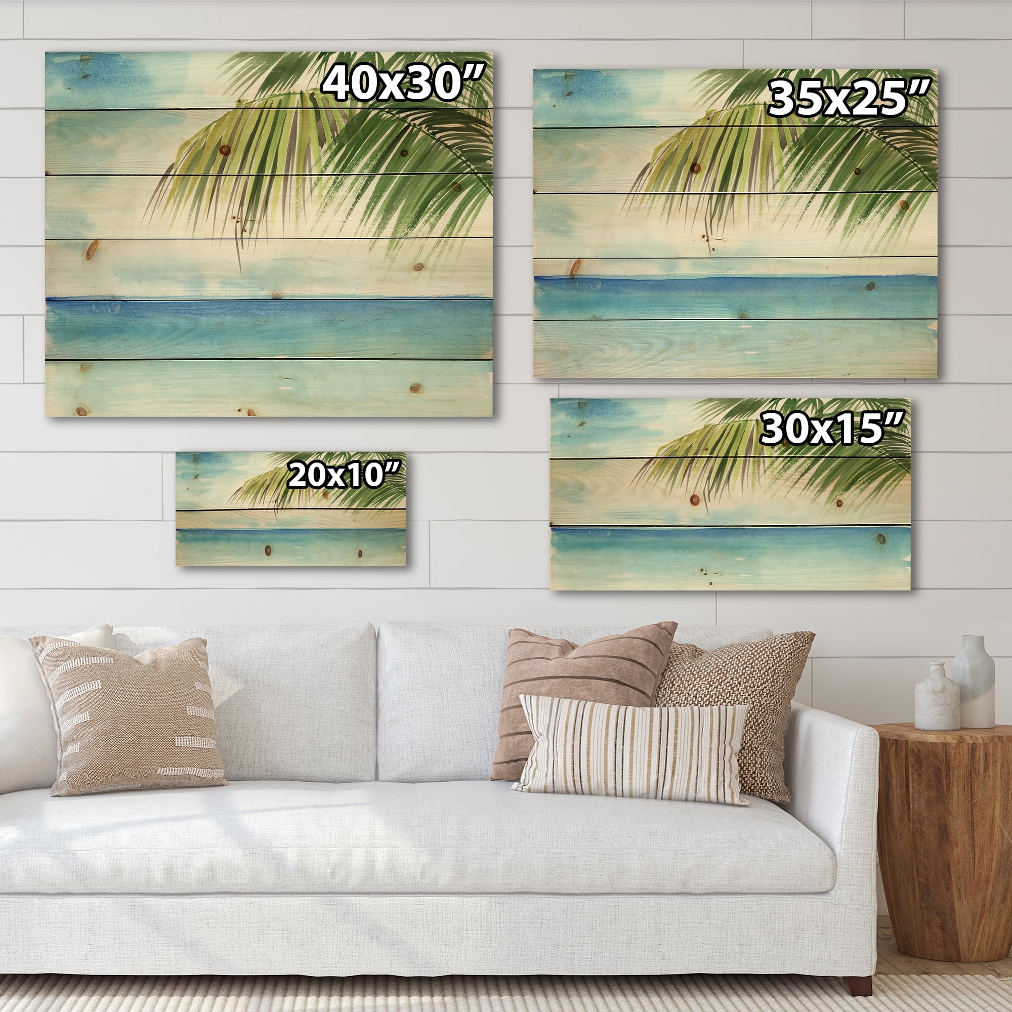 Designart 'Palm Beach Resort At Sunrise III' Nautical & Coastal Print on Natural Pine Wood