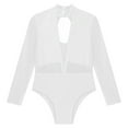 thumbnail image 5 of Eandarui Kids Girls Figure Ice Skating Bodysuit Long Sleeve Mesh Jumpsuit Rhinestones Mock Neck White 12, 5 of 7