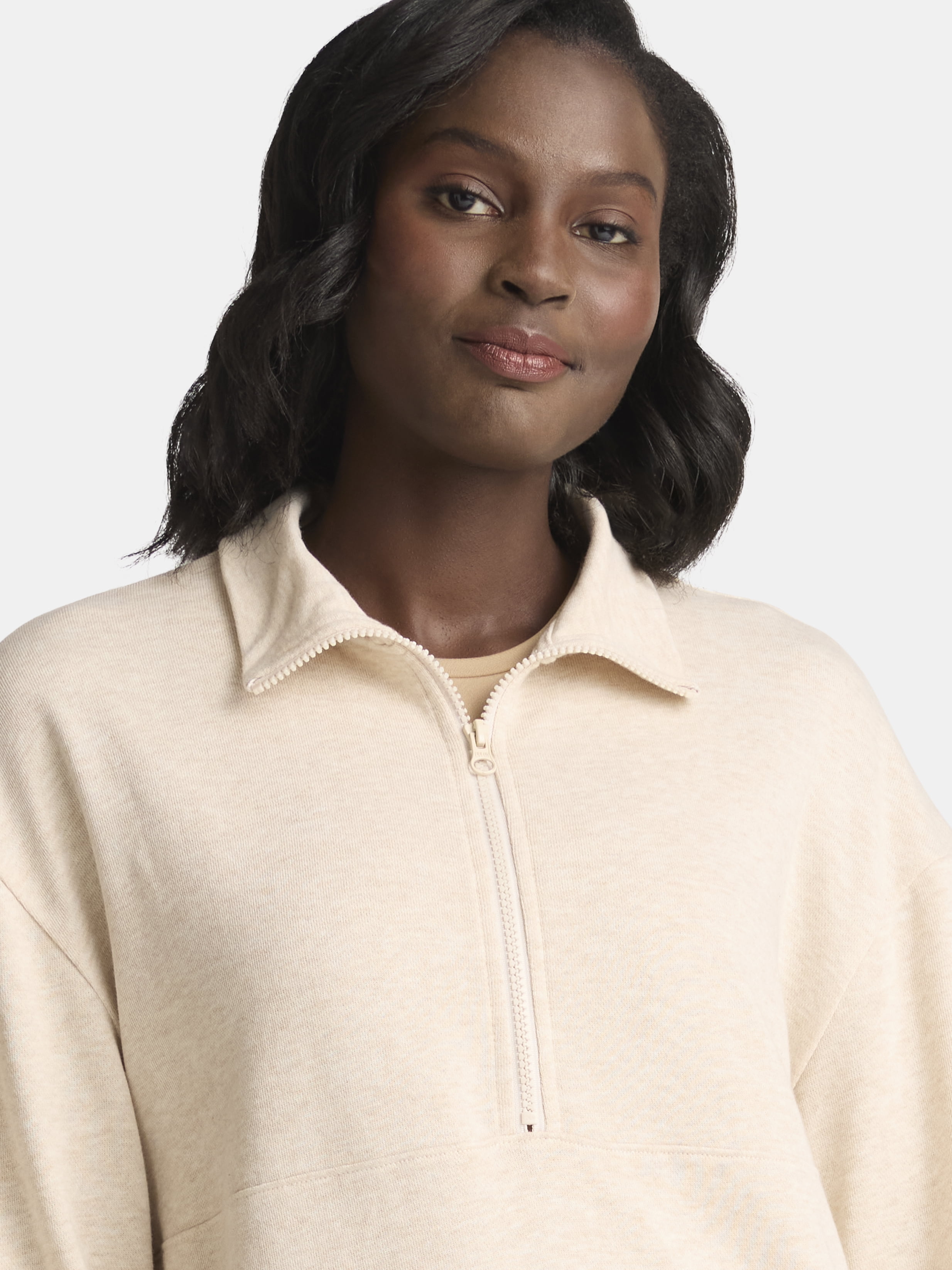 Time and Tru Women's Half Zip Fleece Sweatshirt, Sizes XS-XXXL