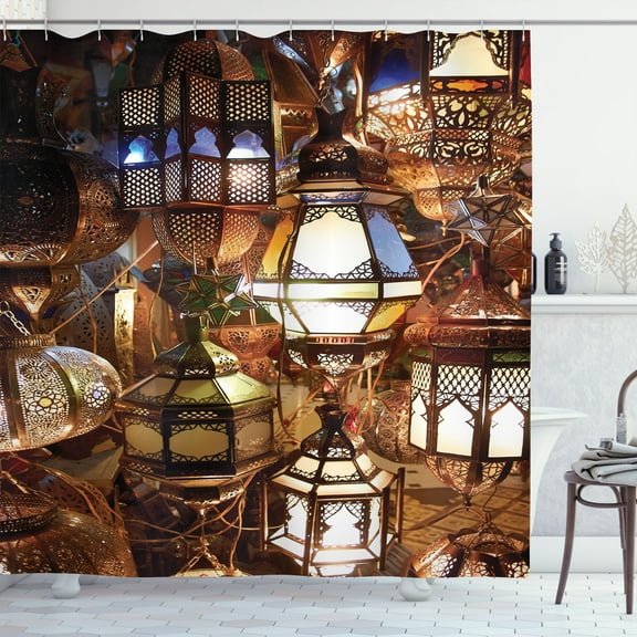 Ambesonne Moroccan Shower Curtain, Ethnic Evening Themed View, 69"Wx84"L, Purple Brown and Green