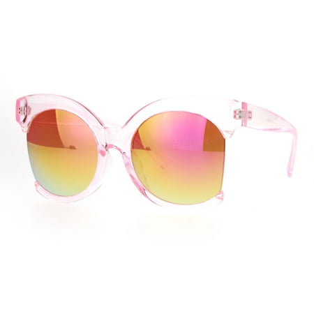 SA106 Avant Garde Unique Exposed Side Crop Lens Round Butterfly Sunglasses Pink