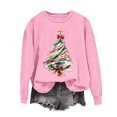 thumbnail image 5 of Wooowa Christmas Tree with Bow Print Long Sleeve Sweatshirt Top Round Neck Casual Soft Breathable for Holiday Home Party Daily Wear, 5 of 6