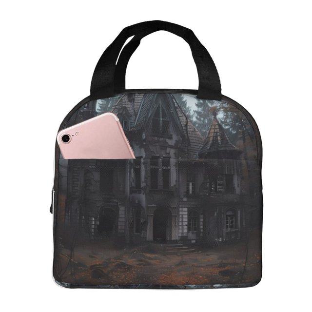 Easygdp Gloomy Mansion Forest Scene Bolsa Térmica Premium - Tela Oxford Impermeable, Gran Capacidad, Bolsillo Frontal, Unisex para Trabajo, Escuela, Actividades al Aire Libre y Picnics