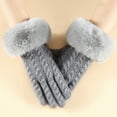 thumbnail image 2 of ManxiVoo Womens Winter Knitted Gloves with Small Chic Style and Large Furry Cuffs Cold Proof for Outdoor Cycling Touchscreen Function and Warmth Grey, 2 of 4