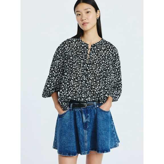 Scoop Women's Flowy Cotton Blouse with Long Sleeves, Sizes XS-XXL