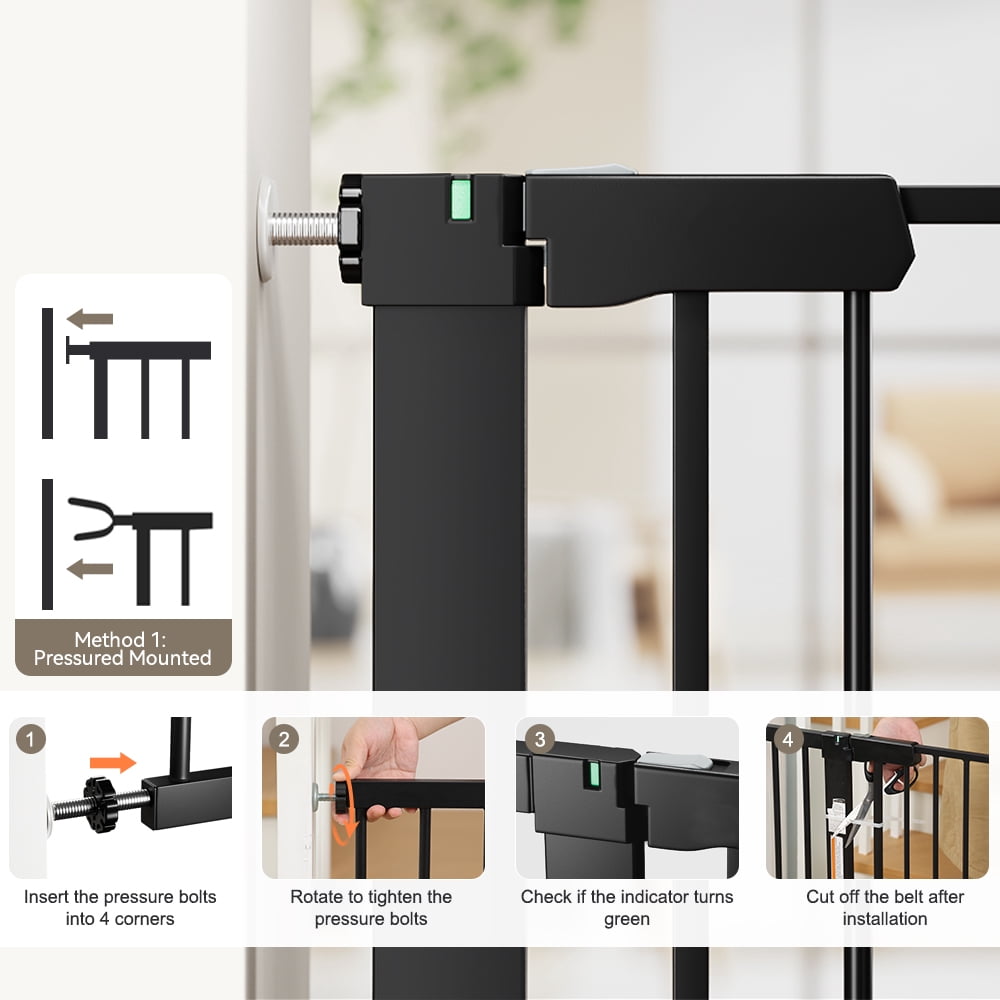 DOMIPET 29.5-51.6'' Extra Wide Pet Gate, 30''H Safety Doorway Gates Pressure Mounted,Black
