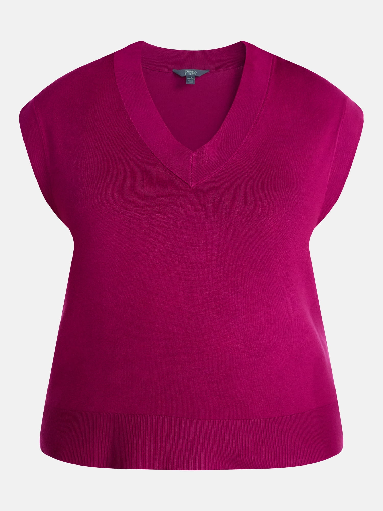 Terra & Sky Women's Plus Ribbed Sleeveless V Neck Sweater Top, Sizes 0X-5X