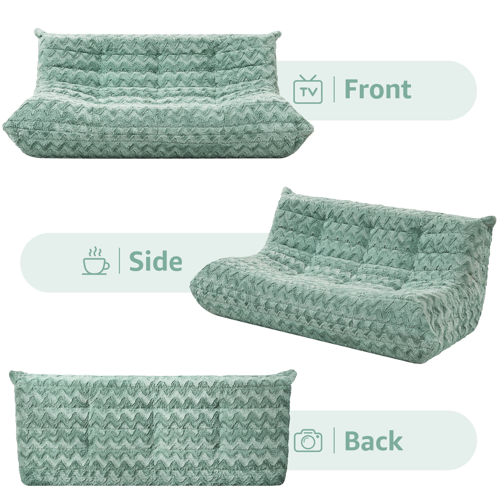 Bean Bag Chairs for Adults Giant Bean Bag Chair Memory Foam BeanBag Chair Bean Bag Sofa with Filler Faux Fur Fireside Beanbags Lazy Sofa for Living Room Bedroom Office (Green Chevron, 3-Seater)