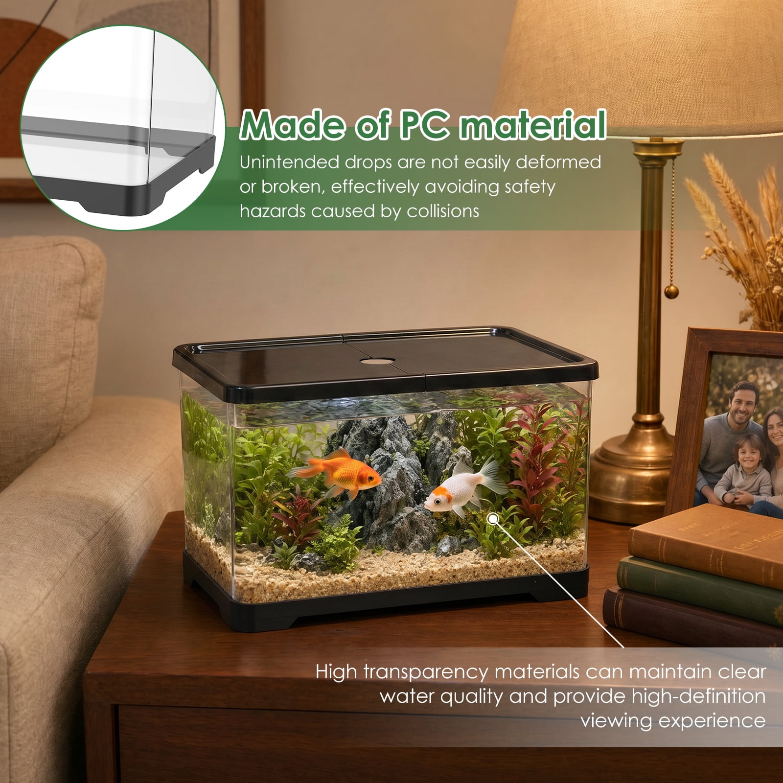 Austok PC Rectangular Fish Tank Aquarium for Fish Reptile Succulent Flower Centerpiece Shatterproof with Clear Clarity for Home Office Desktop Decor