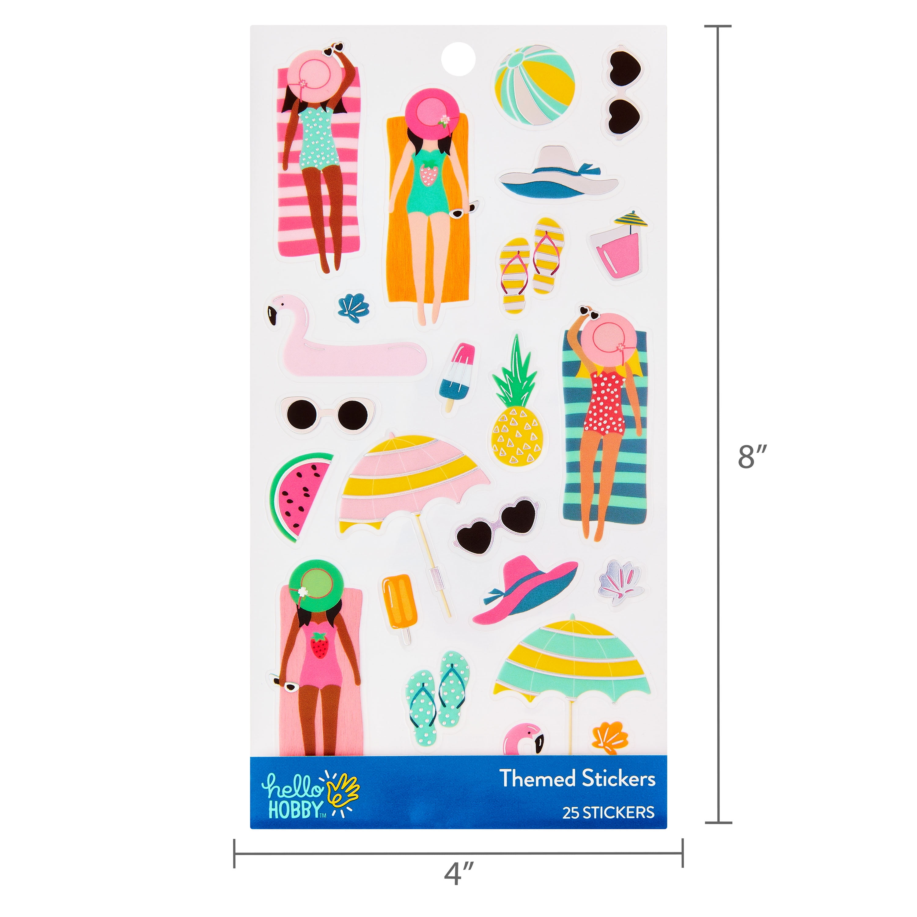 Hello Hobby Beach Themed Stickers, Multicolor, 25 Count