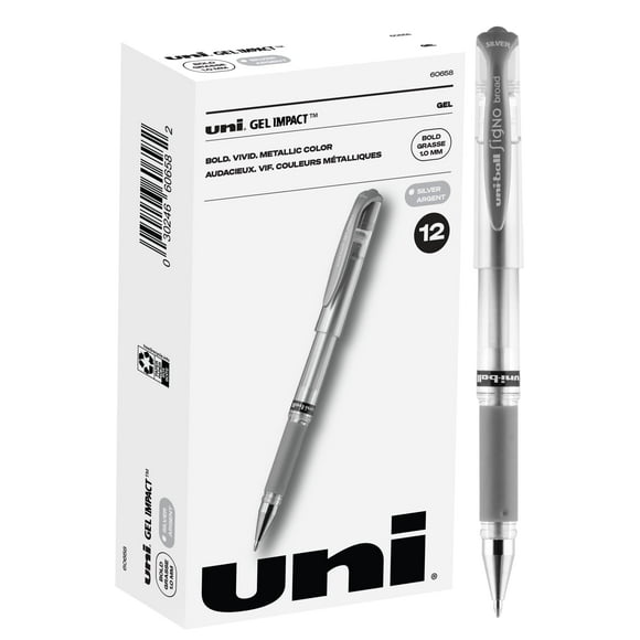 Uniball Signo 207 Bolígrafo De Gel Con Barra De Impacto, 12 Bolígrafos Metálicos Plateados, Bolígrafos De Gel Con Punta Negrita De 1,0 Mm | Suministros De Oficina Bolígrafos De Tinta Bolígrafos De Col