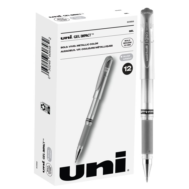 Uniball Signo 207 Bolígrafo De Gel Con Barra De Impacto, 12 Bolígrafos Metálicos Plateados, Bolígrafos De Gel Con Punta Negrita De 1,0 Mm | Suministros De Oficina Bolígrafos De Tinta Bolígrafos De Col