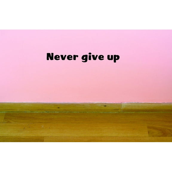 Custom Decals Never Give Up. Wall Art Size: 6 X 20 Inches Color: Black