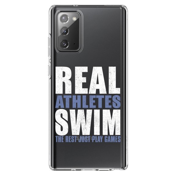DistinctInk Clear Shockproof Hybrid Case for Galaxy Note 20 ULTRA (6.9" Screen) - TPU Bumper Acrylic Back Tempered Glass Screen Protector - Real Athletes Swim Rest Play Games