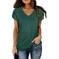 thumbnail image 2 of USSUMA Womens Summer Tops Cute Petal Sleeve Loose T-Shirts for Women Trendy Solid Color Womens Blouses and Tops Dressy Short Sleeve V Neck Tunic Plus Size Shirts for Women, 2 of 7