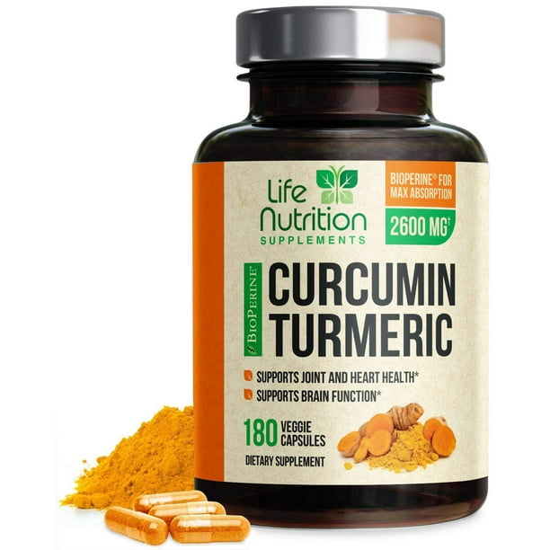 Curcumin Turmeric 95% Curcuminoids with Bioperine Black Pepper, 2600mg ...