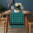 thumbnail image 2 of Teal Black Plaid Table Runner - 60 Inch Long, Kitchen Dining Table Runner Dresser Scarves, Farmhouse Retro Star Abstract Checked Farmhouse Decor for Coffee Tables Wedding Party Banquet, 2 of 8