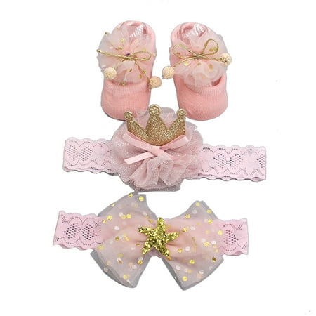 

LBECLEY Baby Slipper Socks Kids Boys Girls Socks Bowknot Hairband Shoes 3Pcs Set Toddler Socks Organic Cotton Essentials Baby Gifts E One Size