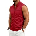 thumbnail image 6 of Men's Solid Color Golf Vest, Stand Collar Full Zip Sleeveless Jacket with Zipper Pockets, Lightweight Casual Golf & Outdoor Vest Size 4XL Red, 6 of 9