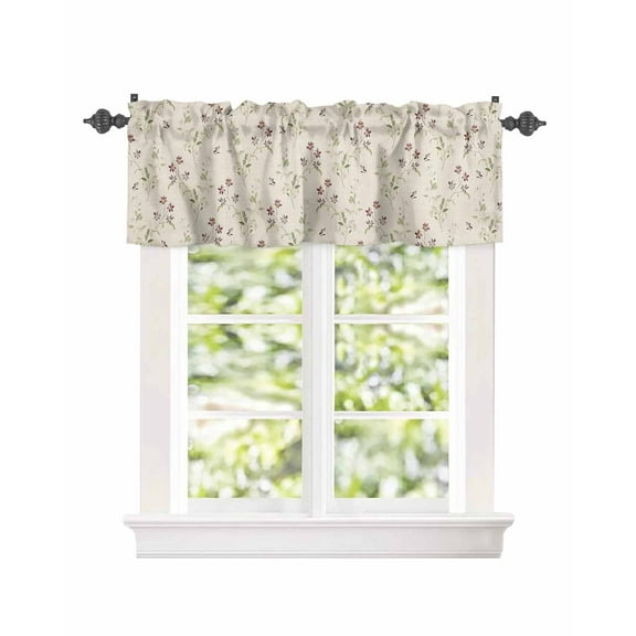 Curtain Valance for Windows Watercolor Bird Floral Blossom Kitchen Valances Rod Pocket Short Curtains,Spring Leaves on Burlap Window Treatment Panel for Living Room Bathroom Bedroom 54x18in