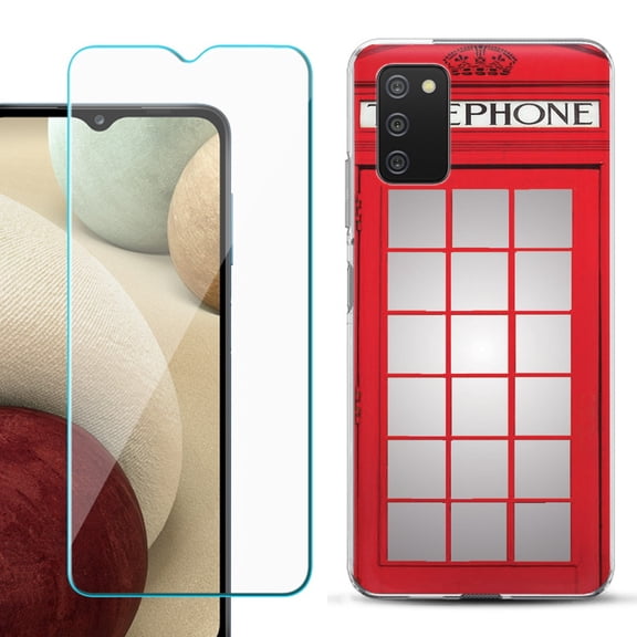 Slim-Fit TPU Fashion Phone Case for Samsung Galaxy A03s, with Tempered Glass Screen Protector, by OneToughShield ® - Phone Booth Red