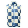 thumbnail image 4 of Cnbwig Womens Jackets Casual Coats Loose Square Checkered Zipper Cardigan Vest Warm Sleeveless Retro Coat Thick Winter Wear Coat Trendy Streetwear Outerwear A-Blue XXL, 4 of 5