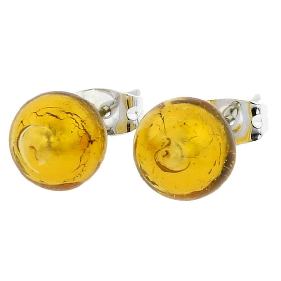 GlassOfVenice Murano Glass Ball Stud Earrings - Golden Brown