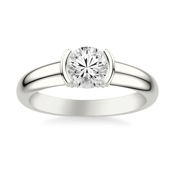 Veda Jewel 14K White Gold Plated Ring - 1.58 Ct Lab-Created Diamond Engagement Ring - Round Cut Solitaire with Accents Bezel Set Ring - Stylish Jewelry Gift for Her - Everyday Wear Diamond Ring