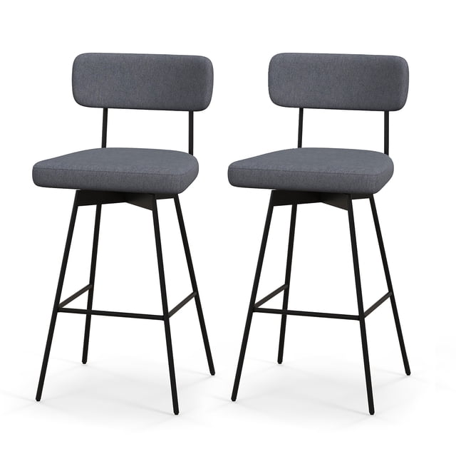 Gymax Bar Stools Set of 2 Modern Upholstered 360ºSwivel Bar Chairs 29'' Bar Height Barstools Grey