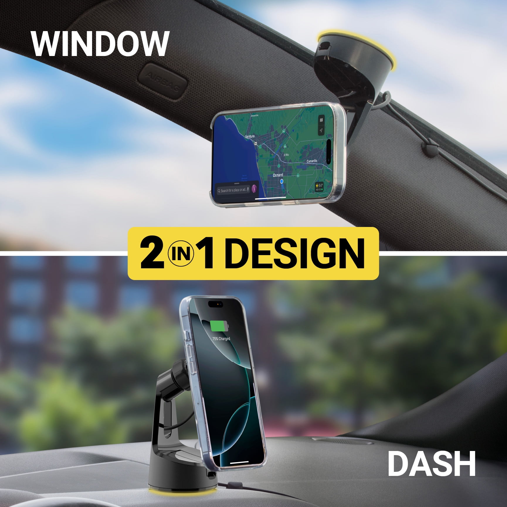 Scosche MPQMWD-SP1 Charge Pro Qi2 MagSafe 15W Fast Wireless Car Charger Dash/Windshield Mount Black
