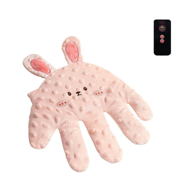 muñeca calmante para dormir palmaditas golpeteo automático muñeca calmante: muñeca rosa con forma de mano y orejas de conejo, textura de puntos, 25 x 26 cm, 300 g, incluye control remoto negro; especificada para palmaditas y golpeteo automático para uso como calmante de sueño.
