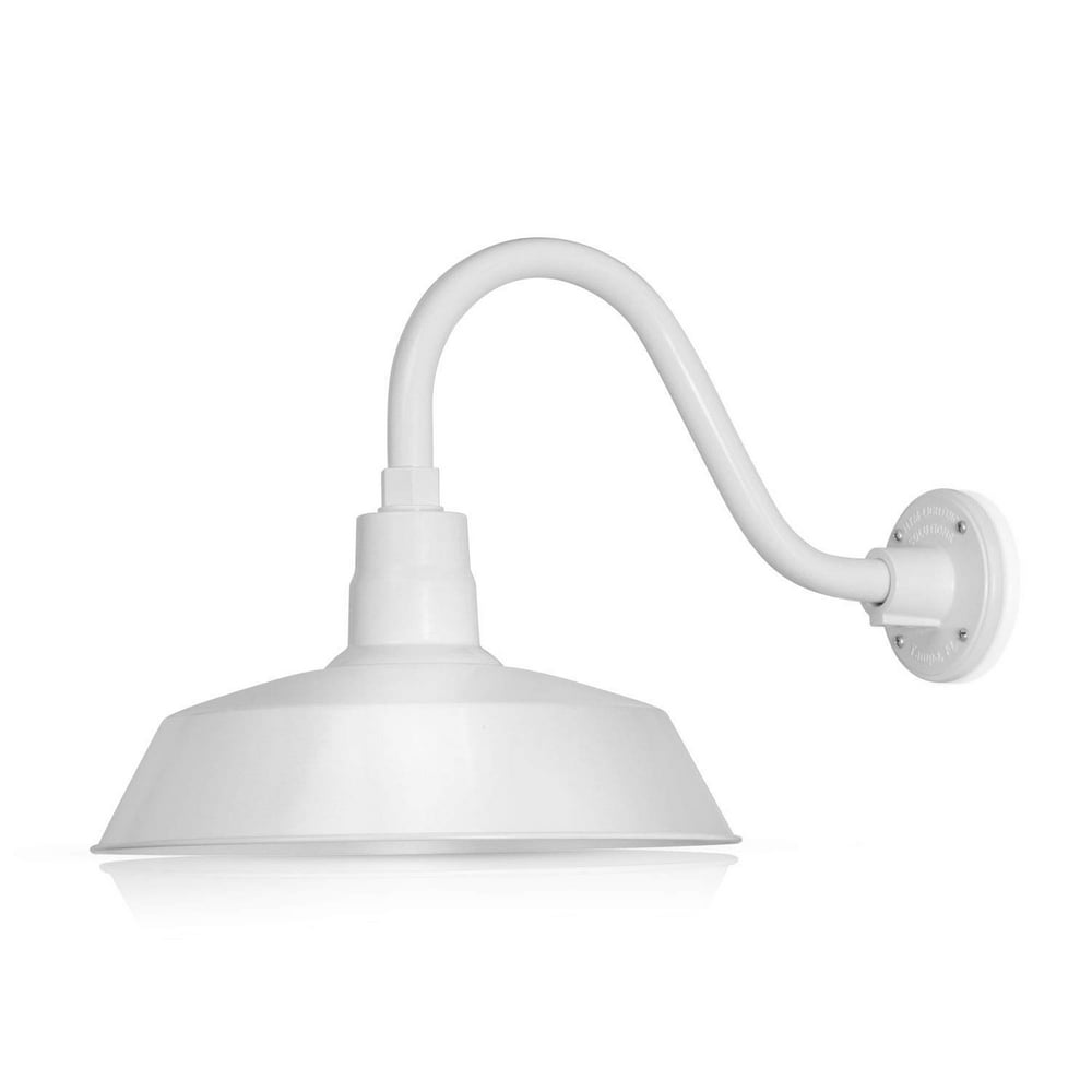 14in. White Outdoor Gooseneck Barn Light Fixture With 14.5 in. Long