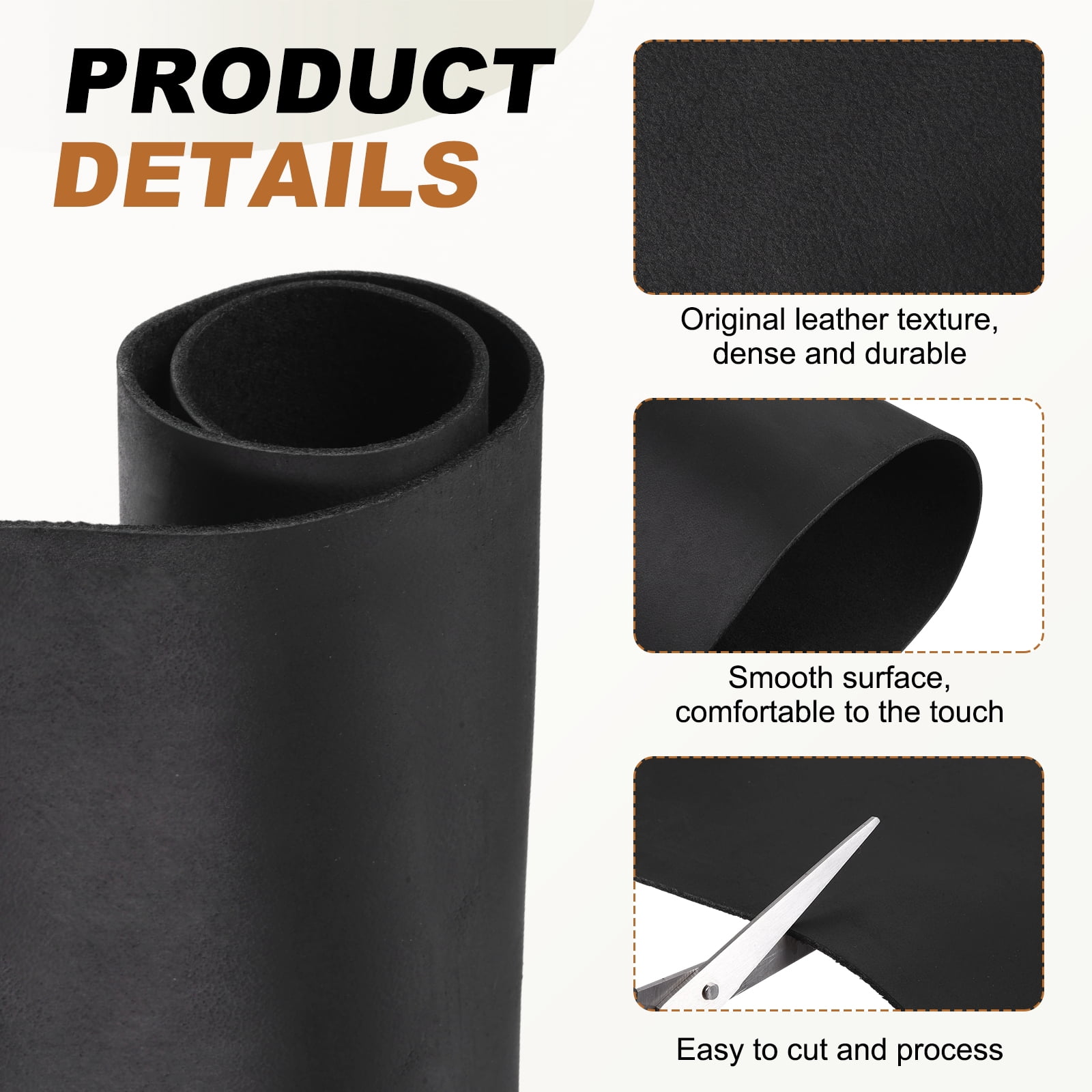 Uxcell Genuine Leather Sheets, 20" x 15" 4-5 oz (1.8-2mm) Thick Full Grain Leather Sheet Tooling Precut for Carving Engraving Molding Embossing Stamping, Black