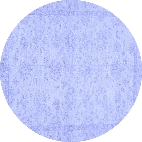 Ahgly Company Machine Washable Indoor Round Abstract Blue Modern Area Rugs, 6' Round