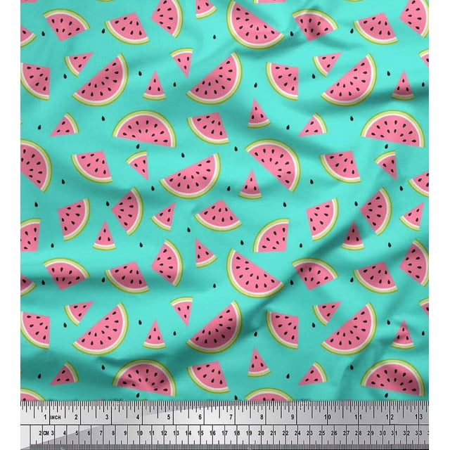 Soimoi Rayon Fabric Seeds & Watermelon Fruits Decor Fabric Printed Yard 56 Inch Wide