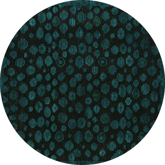 Ahgly Company Machine Washable Indoor Round Abstract Turquoise Blue Modern Area Rugs, 6' Round