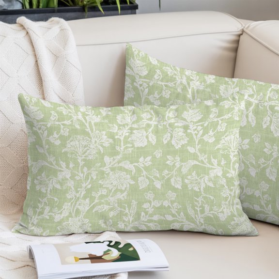 Botanical Rose Bud Throw Pillow Cover,Pillowcase Protectors with Zipper,Breathable Decorative Lumbar Pillow Case Cover,Vintage Mint Green Floral Leaves Farmhouse Pillow Shams for Couch Sofa 16x24Inch