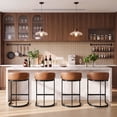 thumbnail image 6 of Zesthouse 26.6″ Modern Bar Stools Set of 2, Upholstered Faux Leather Counter Height Stools with Low Back and Thickened Black Metal Frame, Kitchen Island Bar Chairs, Brown, 6 of 10