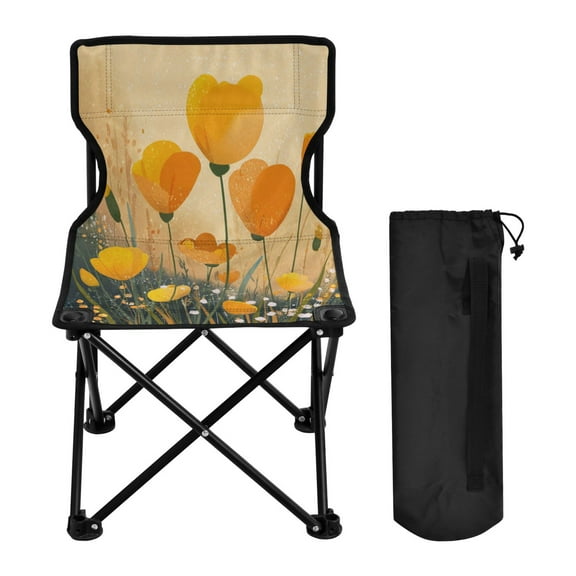 600D Oxford Camping Chair Portable Foldable Chair Supports 220 lbs for Picnic, Fishing, Backpacking Yellow Flowers on The Grass