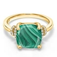 thumbnail image 2 of Gem Stone King 5.29 Ct Cushion Green Malachite 18K Yellow Gold Plated Silver Ring, 2 of 4