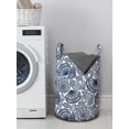 thumbnail image 3 of Navy Blue Laundry Bag, Hand Drawn Scallops Line Composition Aquatic Animals Doodle Style Sketch, Basket with Handles Drawstring Closure for Laundromats, 13" x 19", Dark Blue White, by Ambesonne, 3 of 4